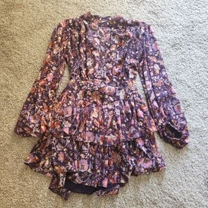 Talulah Purple Floral Dress with Gold Accents